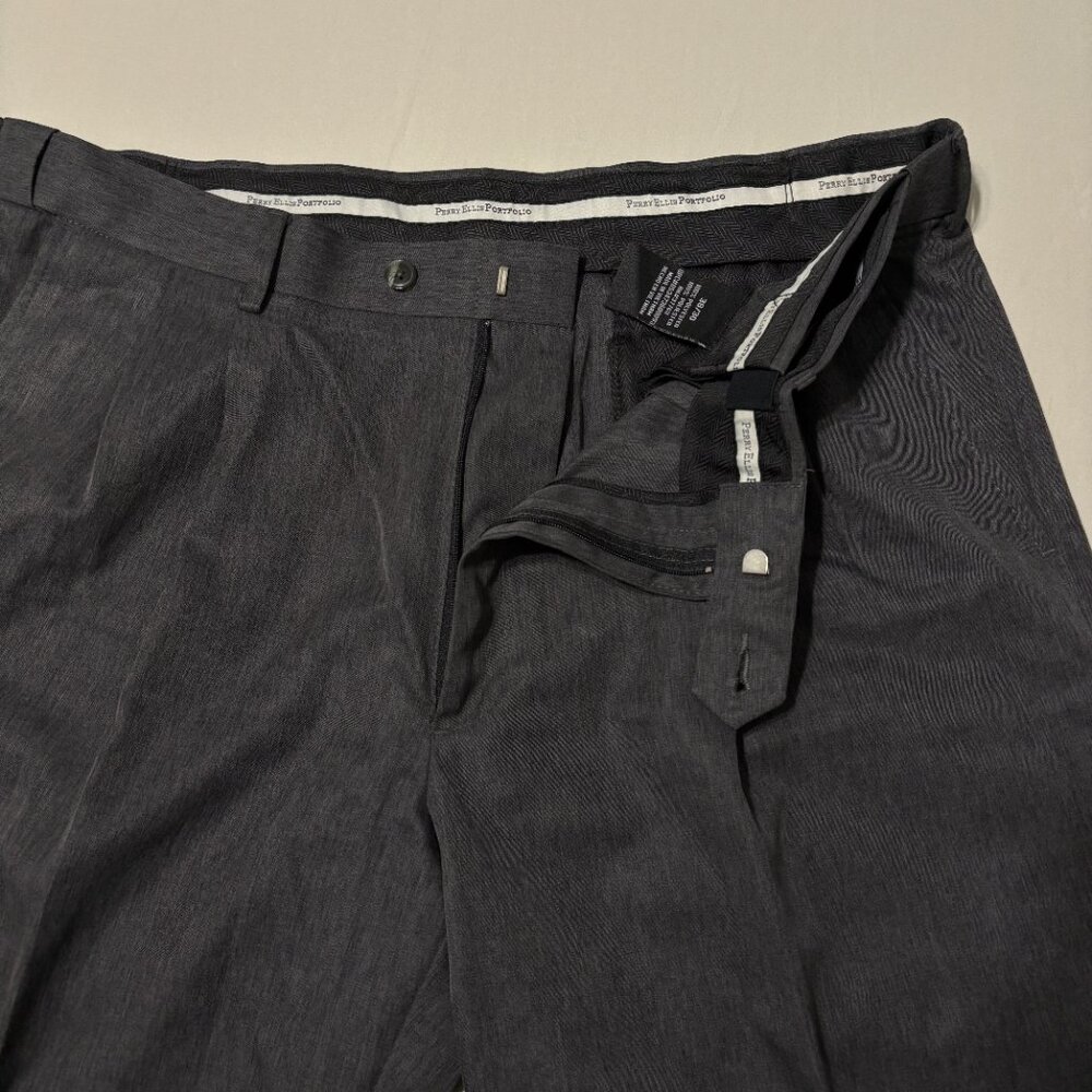 Perry Ellis Portfolio Dress Pants‎ 38x30 Heather Gray Pleated Cuffed Classic Fit - Picture 5 of 10